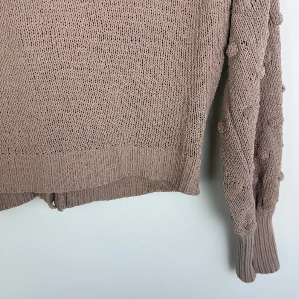 Moon & Madison Womens Long Sleeve Ball Cropped Knit Beige Button-Up Sweater XS